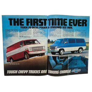 Chevy Diesel Vans Print Ad Vintage 2 Page 80s Chevrolet Beauville Tough Trucks